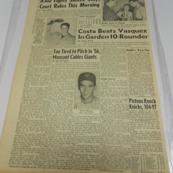 Rare New York's picture Newspaper Saturday March 3, 1956 Costa Defeats Vasquez - Picture 9 of 9